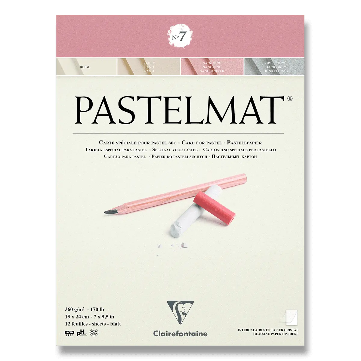 Clairefontaine Pastelmat No.7 - blok - 18 x 24 cm, 12 listů, 360 g