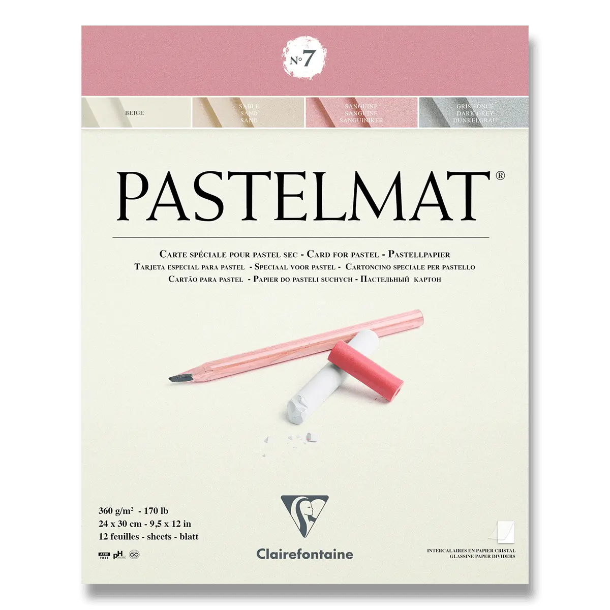 Clairefontaine Pastelmat No.7 - blok - 24 x 30 cm, 12 listů, 360 g