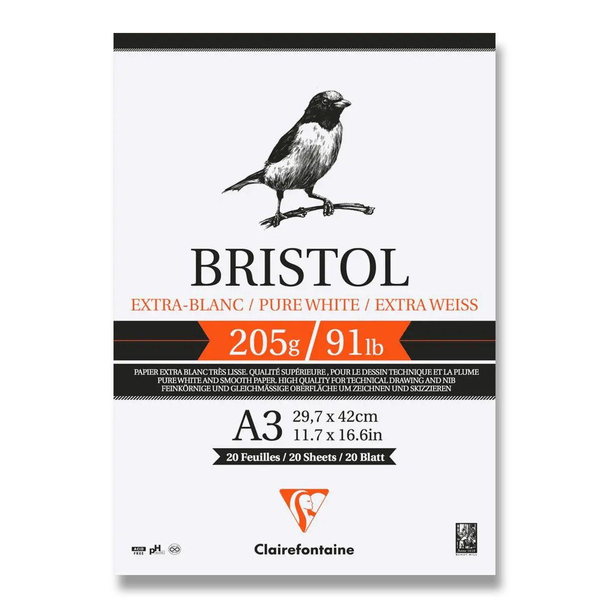 Clairefontaine Bristol - blok - A3, 20 listů, 205 g