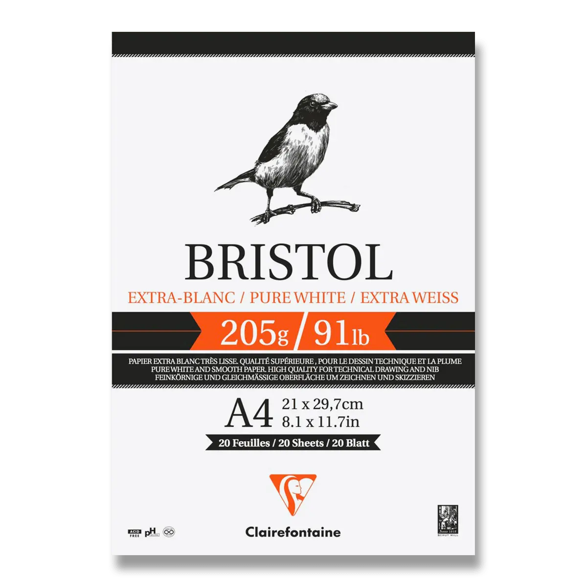 Clairefontaine Bristol - blok - A4, 20 listů, 205 g