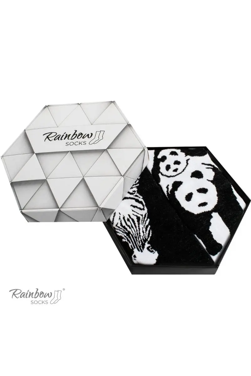 ZOOKSY/RAINBOW SOCKS Duhové ponožky se zvířecími motivy Zebra Panda černá a bílá 2 páry