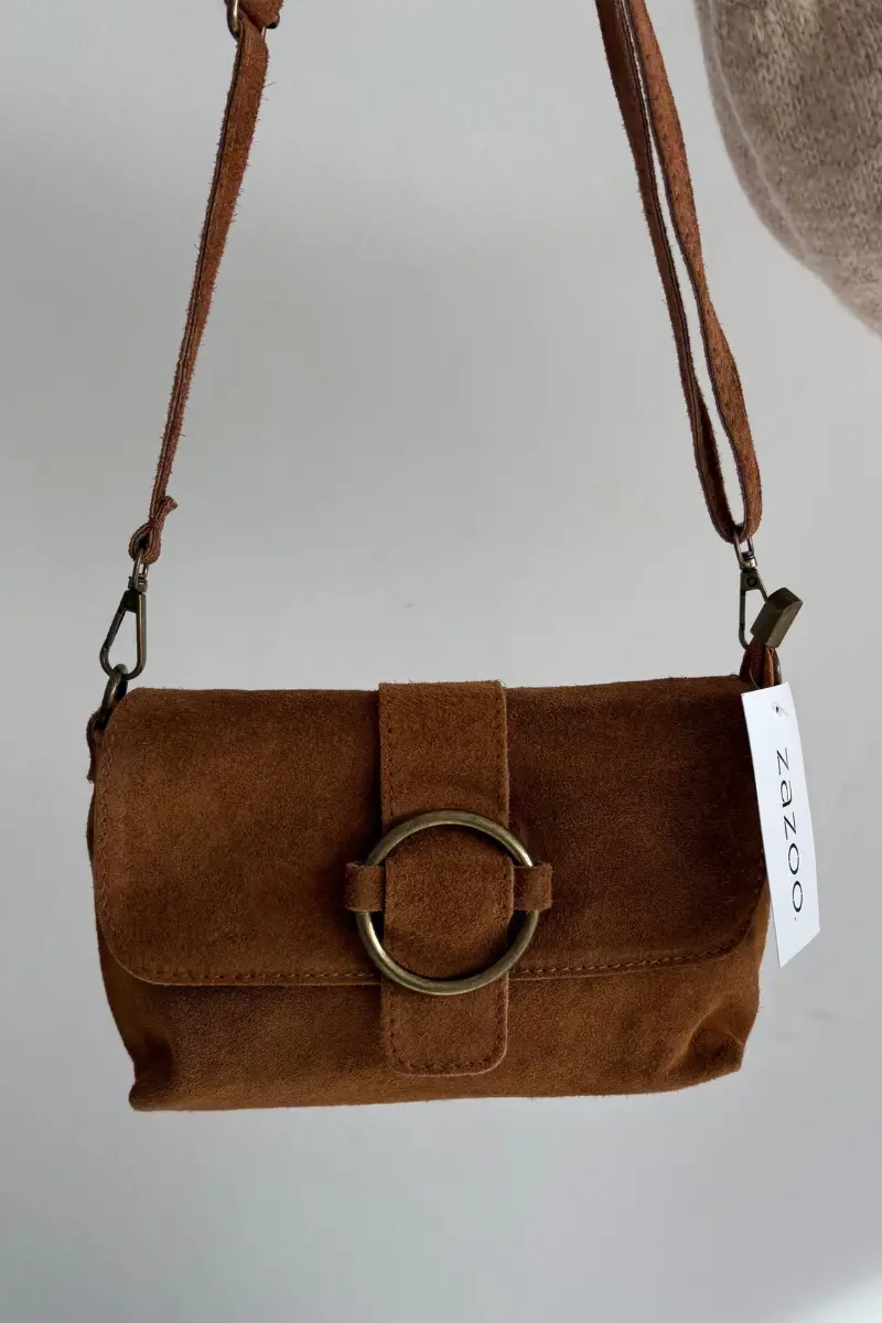 Malá kožená semišová kabelka Camel Jessel