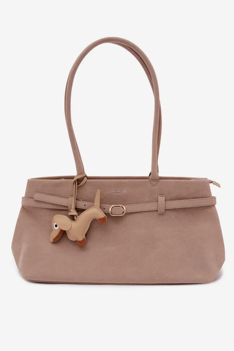 Flora&amp;Co Béžová kabelka s přívěskem jezevčíka