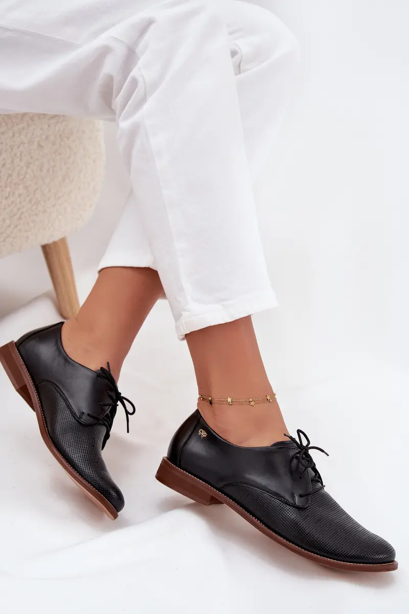 Dámské kožené elegantní šněrovací polobotky Zazoo 4238 Černé