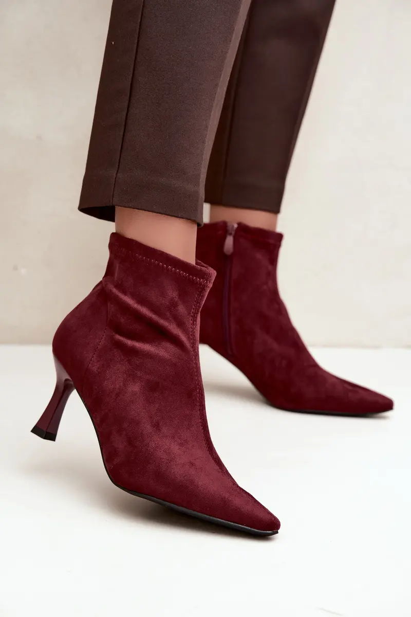 Dámské kotníkové kozačky na podpatku Burgundy