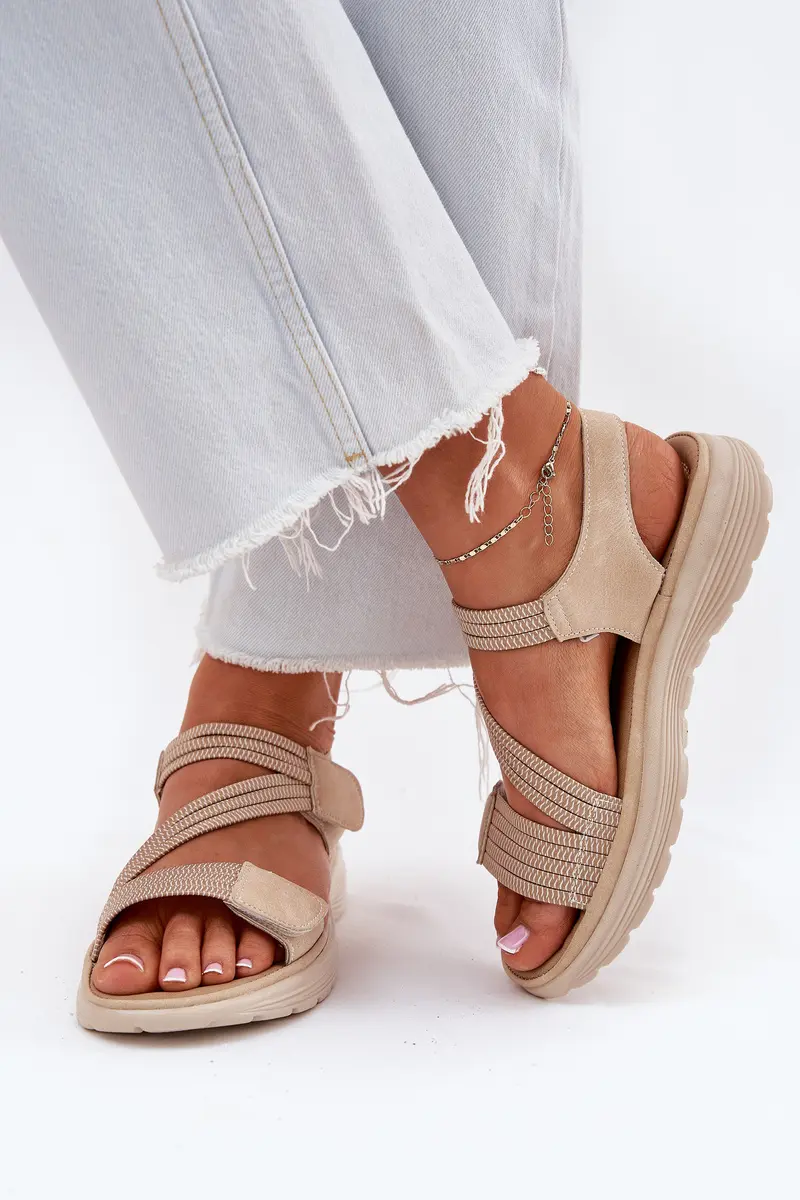 EVENTO Dámské Pohodlné Sandály Na Suchý Zip Beige Eladora