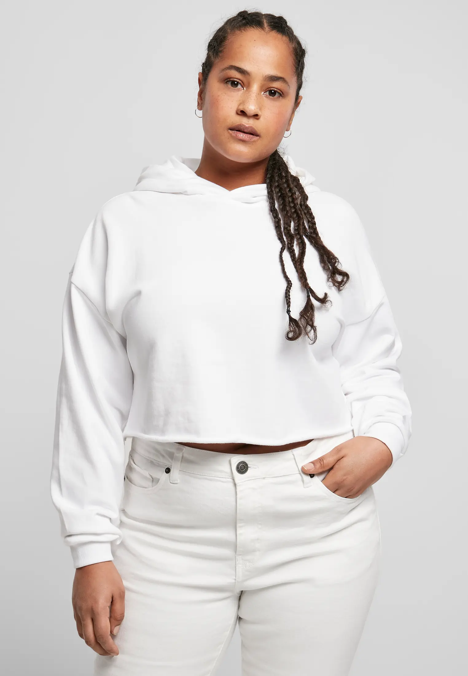 Dámská oversized Cropped Hoody bílá