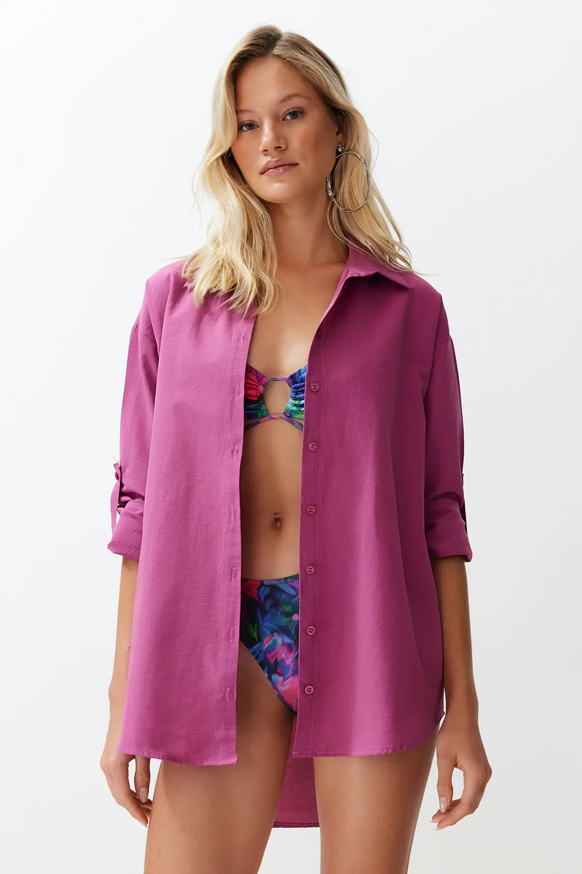 Trendyol Plum Woven Beach Shirt