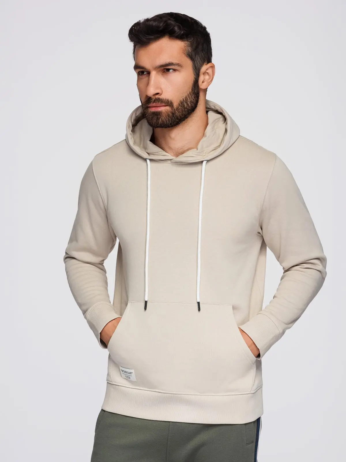 Ombre Men's kangaroo hooded sweatshirt - light beige