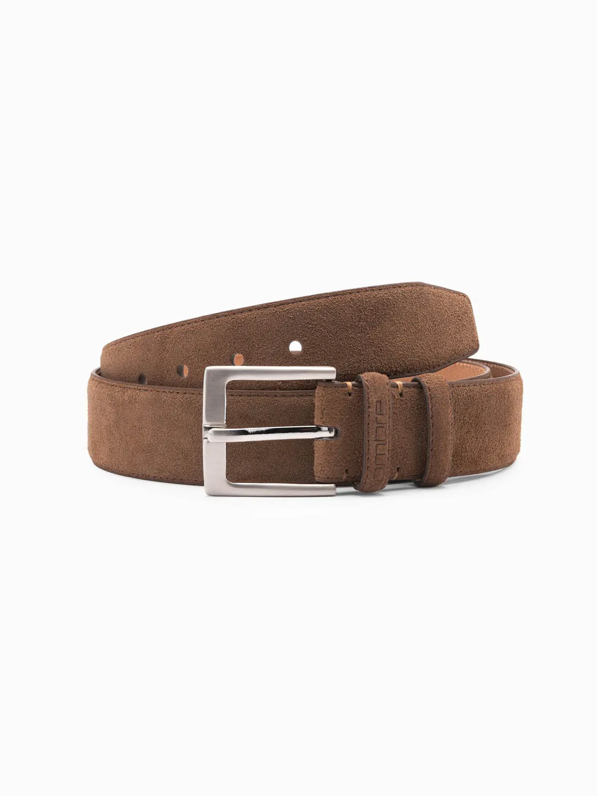 Ombre One-color men's belt in natural suede - brown