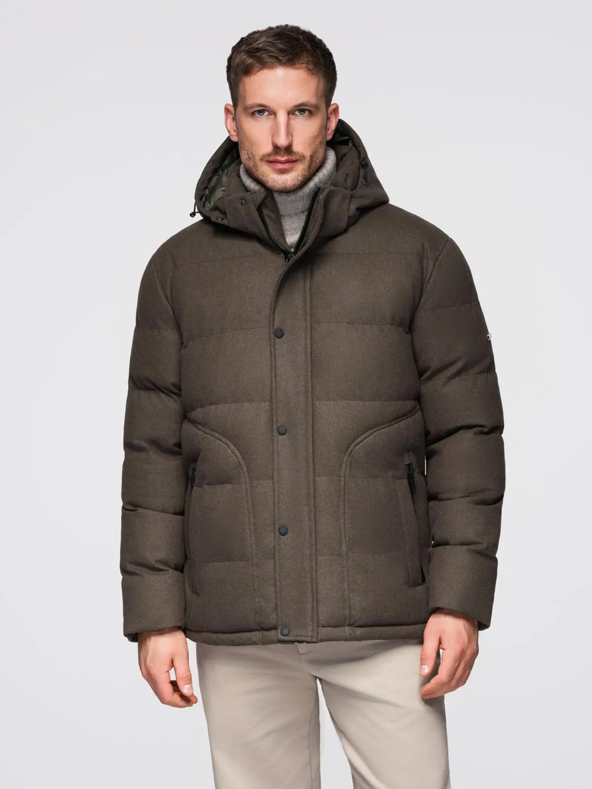 Ombre Men's lightweight jacket with hood and mesh lining - olive