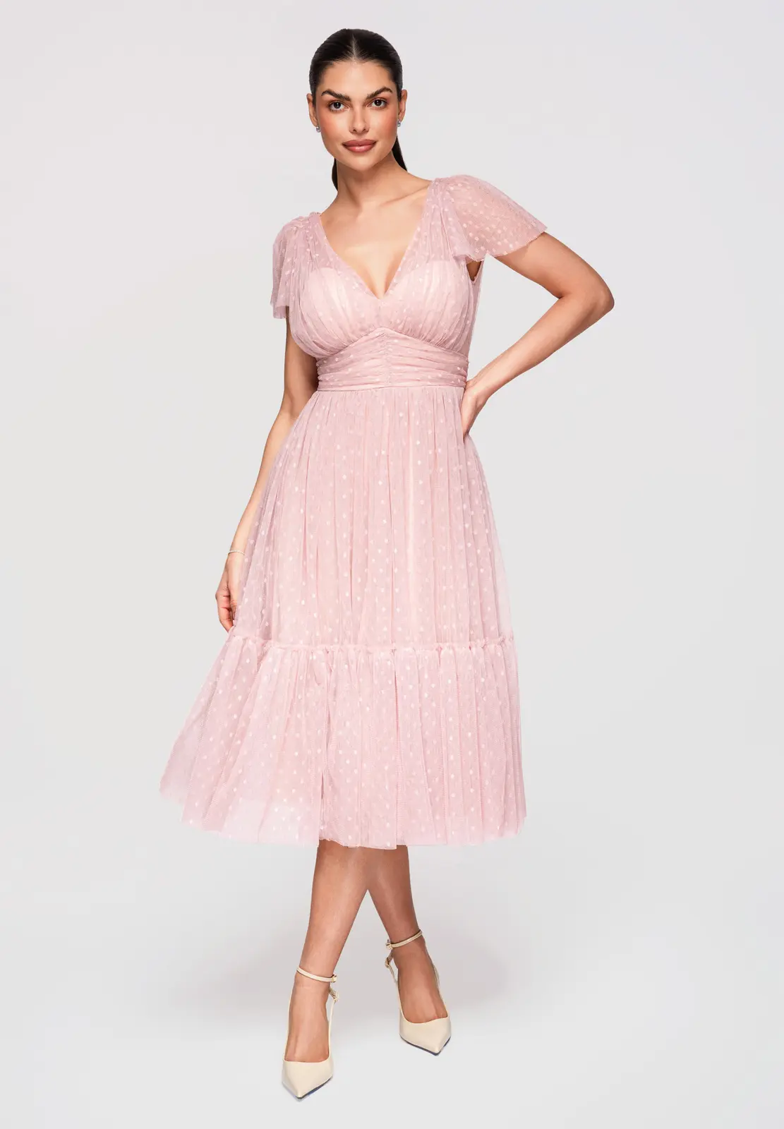 Elegantní midi šaty s V výstřihem