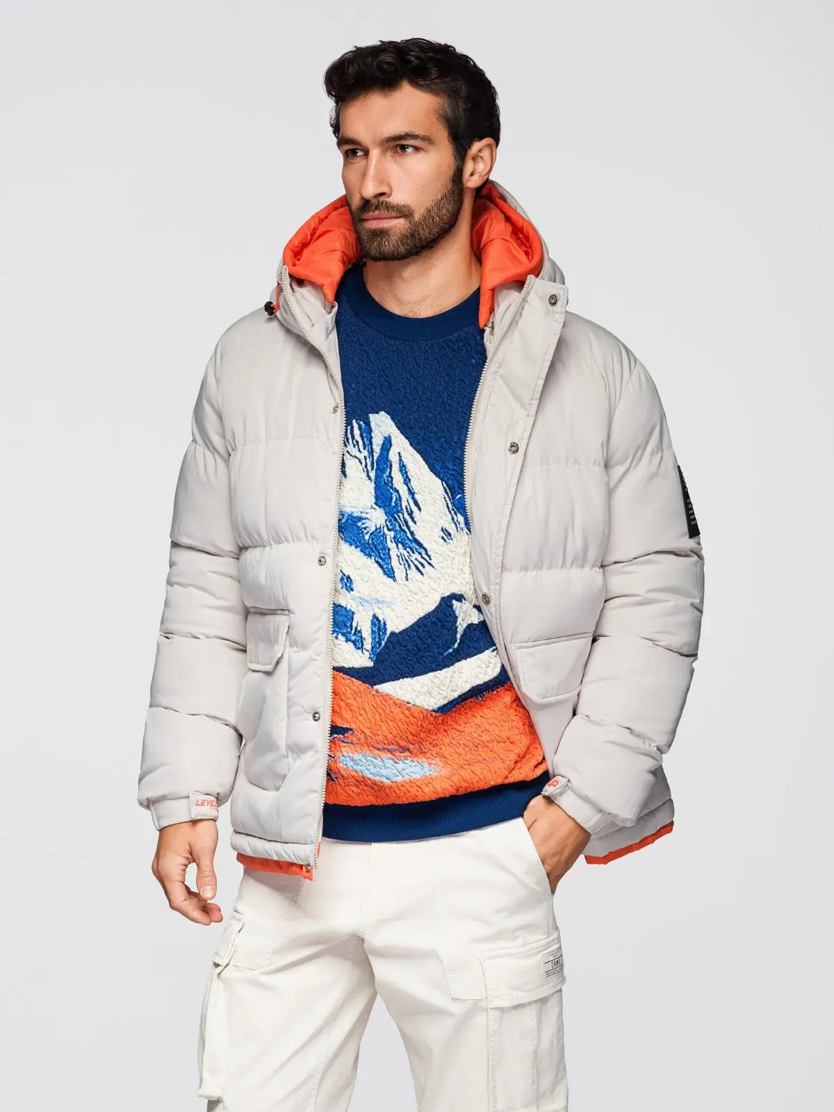 Ombre Men's sports warm jacket with double hood - ash