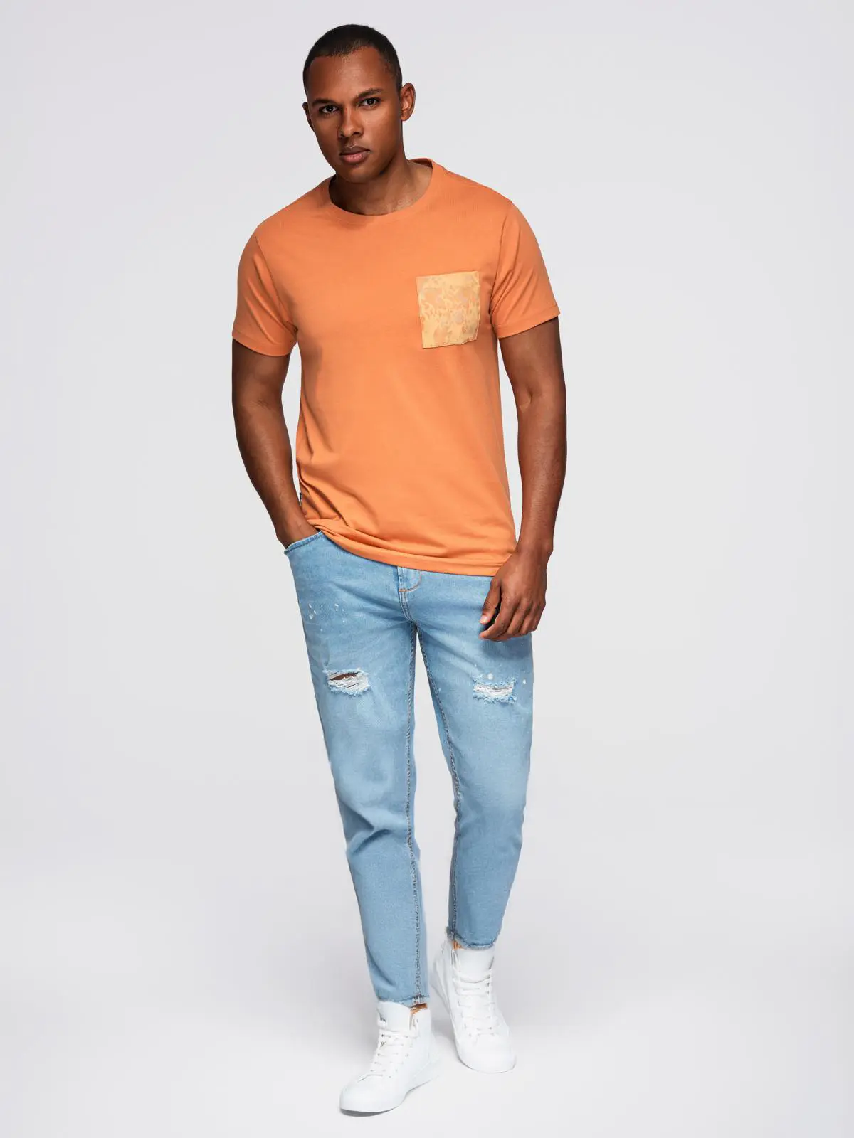 Ombre Men's cotton t-shirt with printed pocket - orange