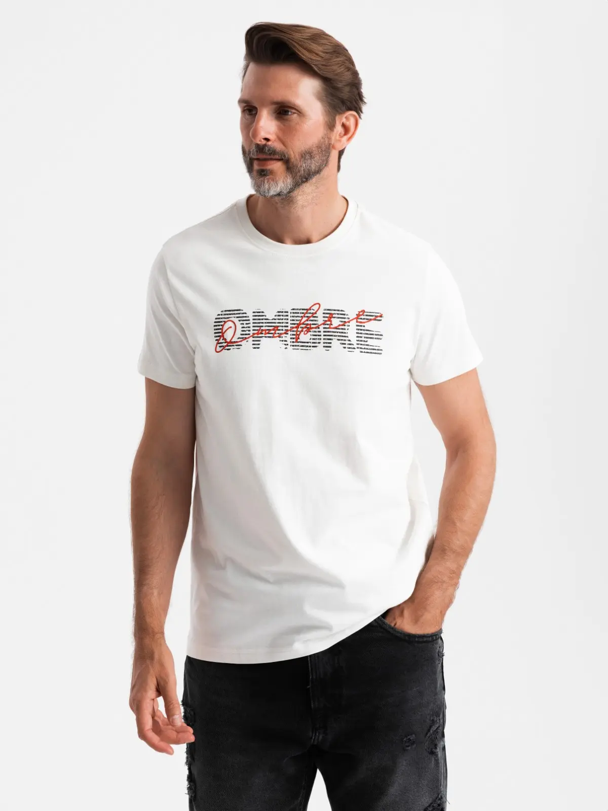 Ombre Men's cotton t-shirt with double printed logo - white