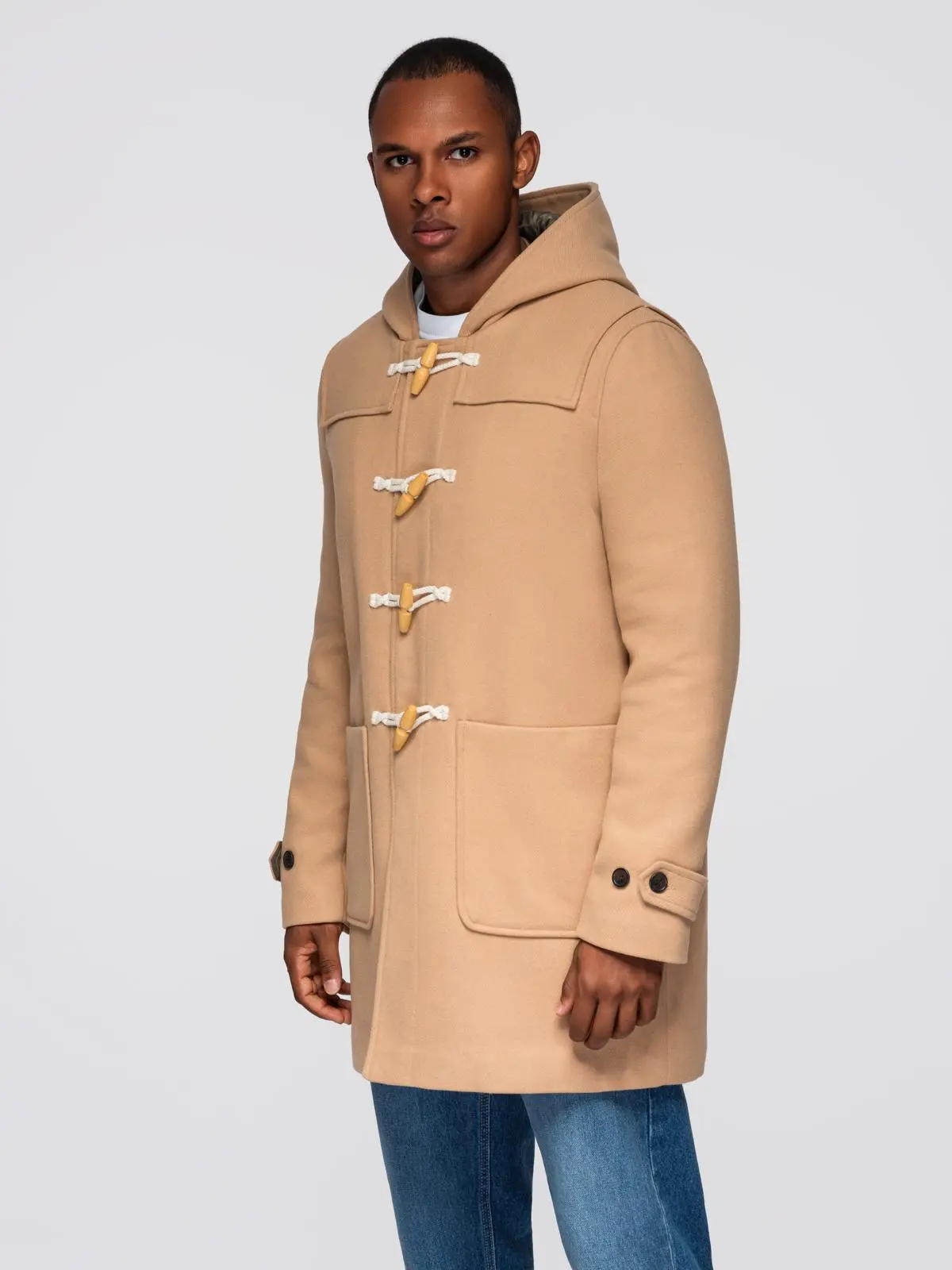 Ombre Men's wool and hooded duffle coat - light brown