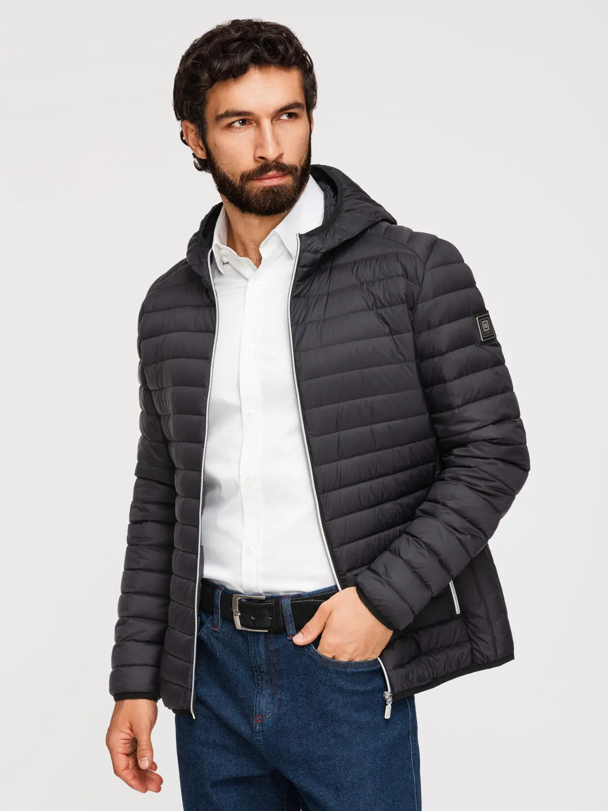 Ombre Ultralight men's natural down jacket with stowable pouch - black