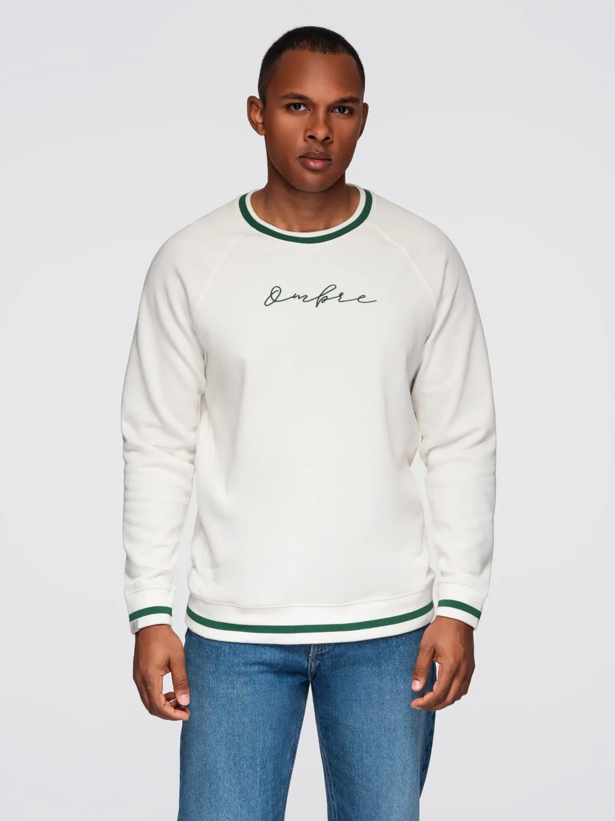 Ombre Men's sweatshirt with raglan sleeves and contrasting details - white