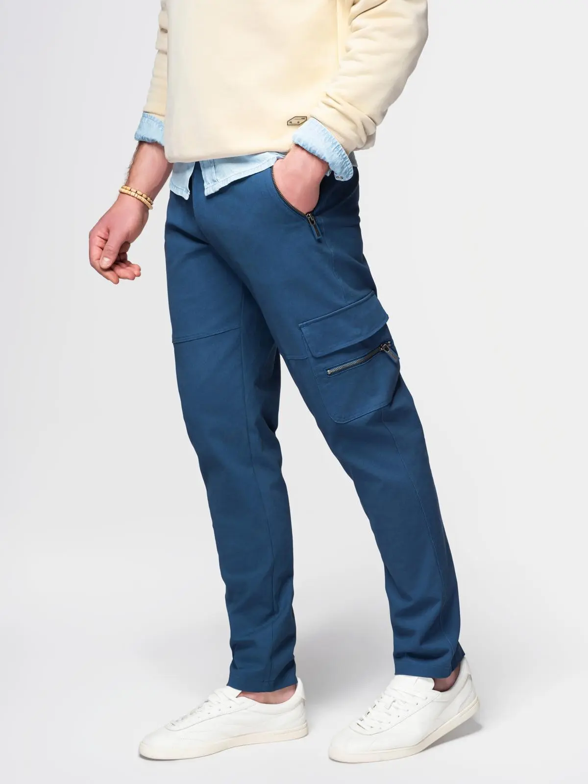 Ombre Men's STRAIGHT LEG cargo pants with zippered pockets - dark blue