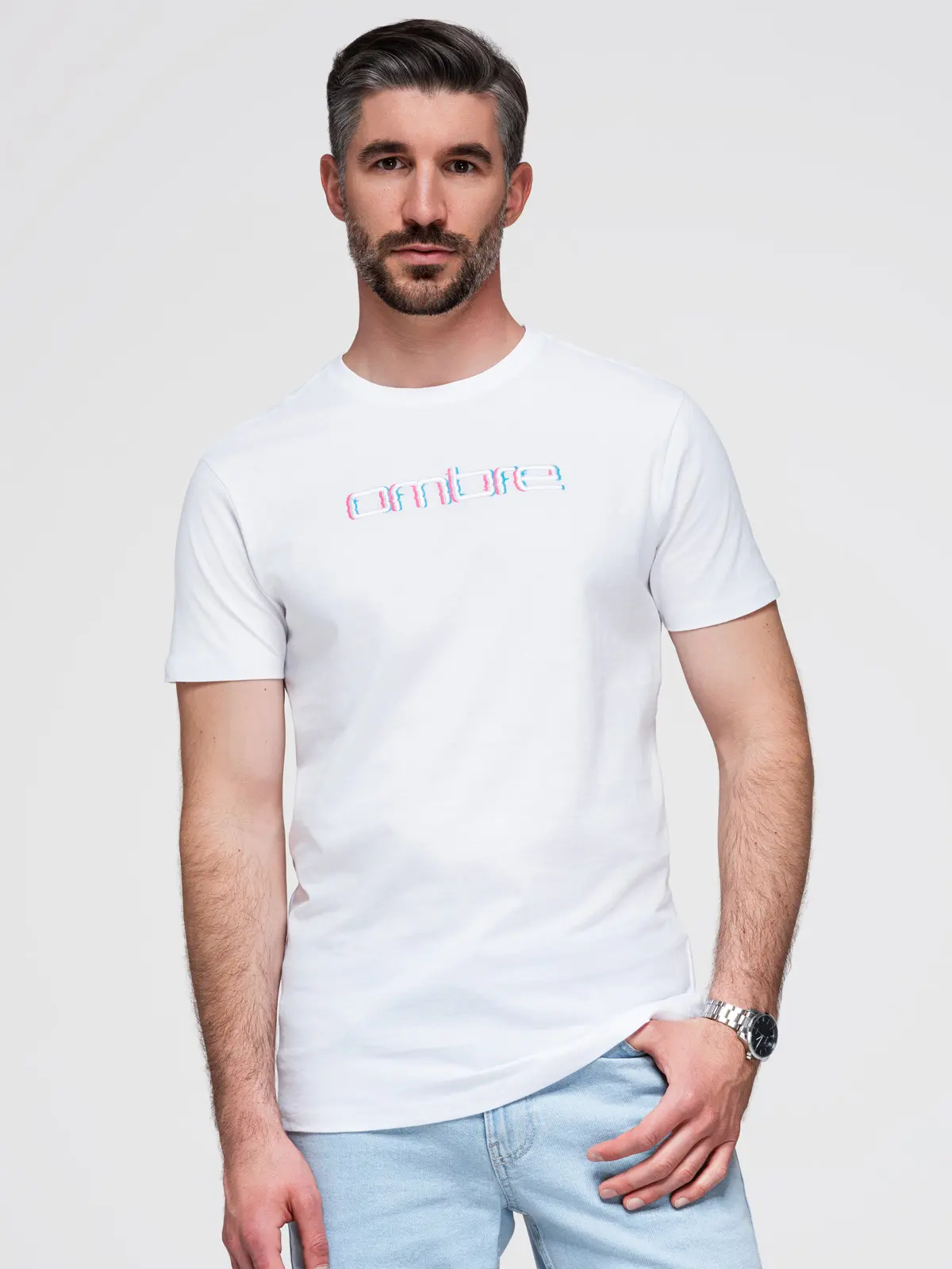 Ombre Men's T-shirt with embroidery on chest - white