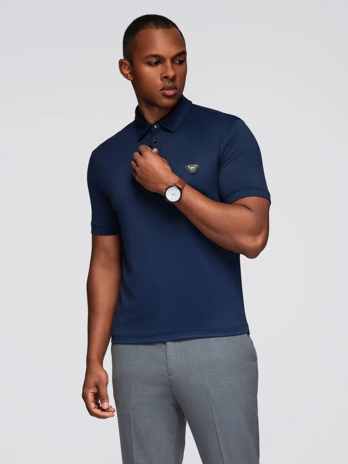 Ombre Stylish men's stretch fabric polo shirt - navy blue