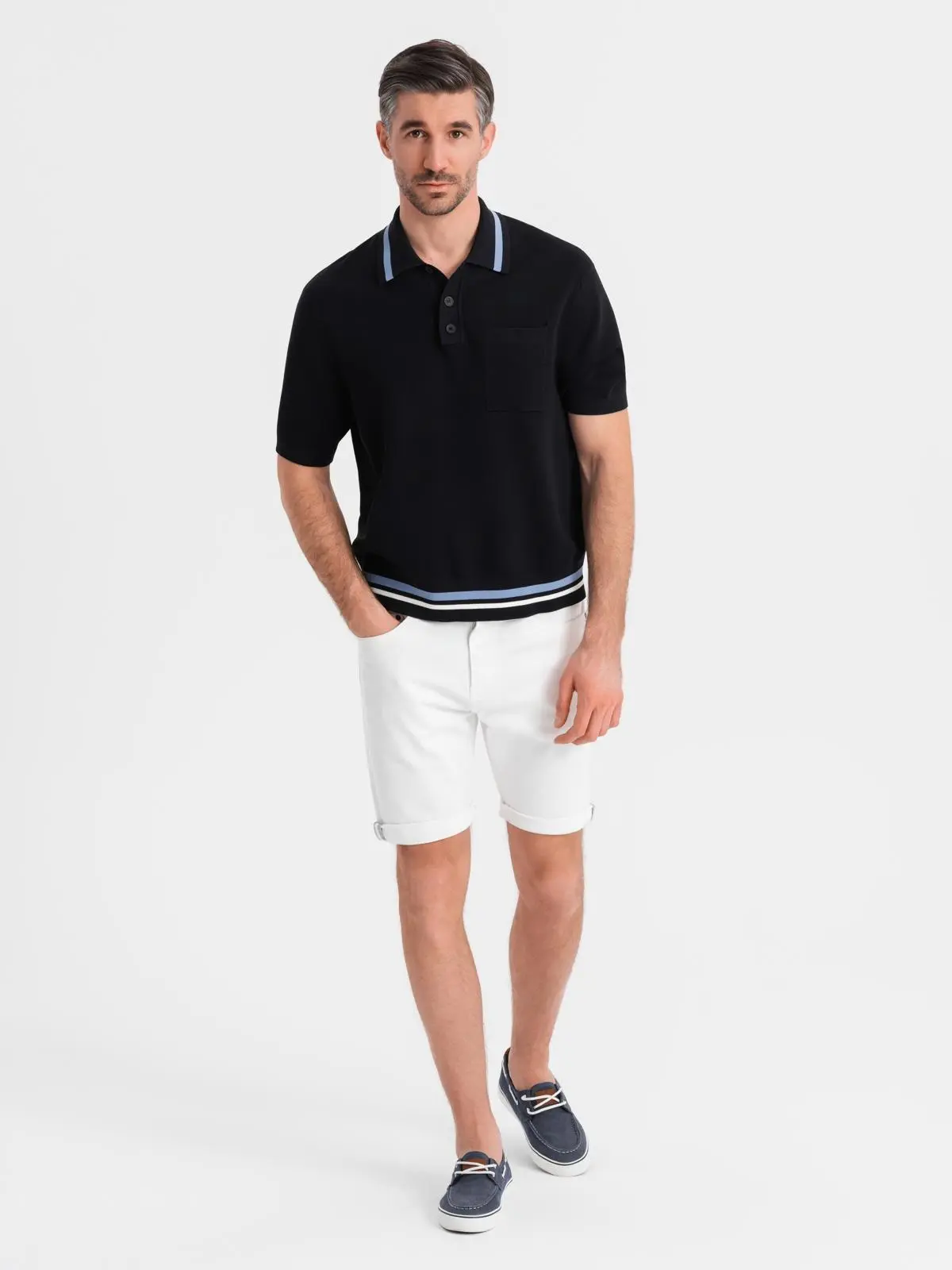 Ombre Men's denim classic shorts with rolled up leg - white