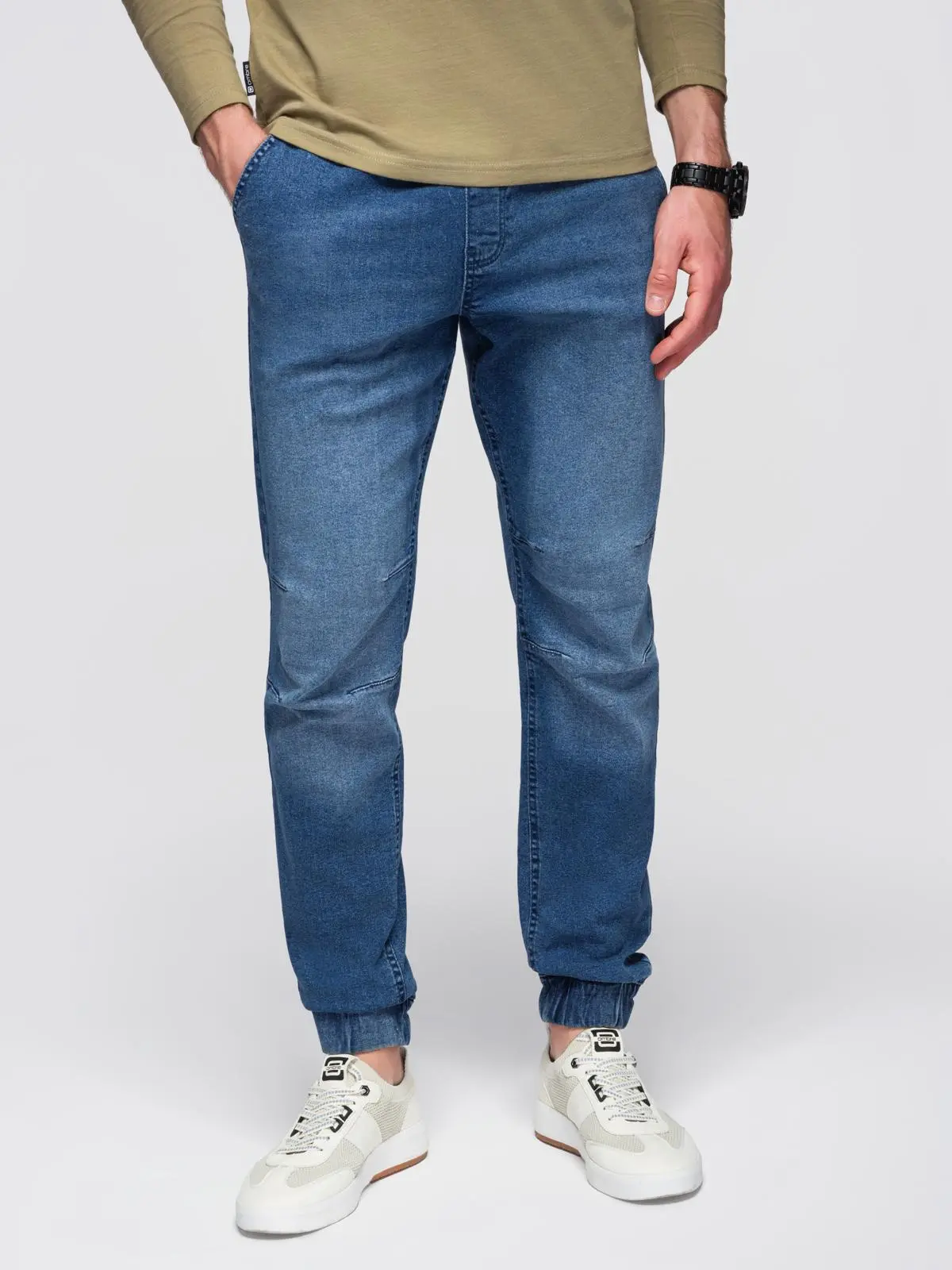 Ombre Men's wash-effect denim JOGGERS pants - blue