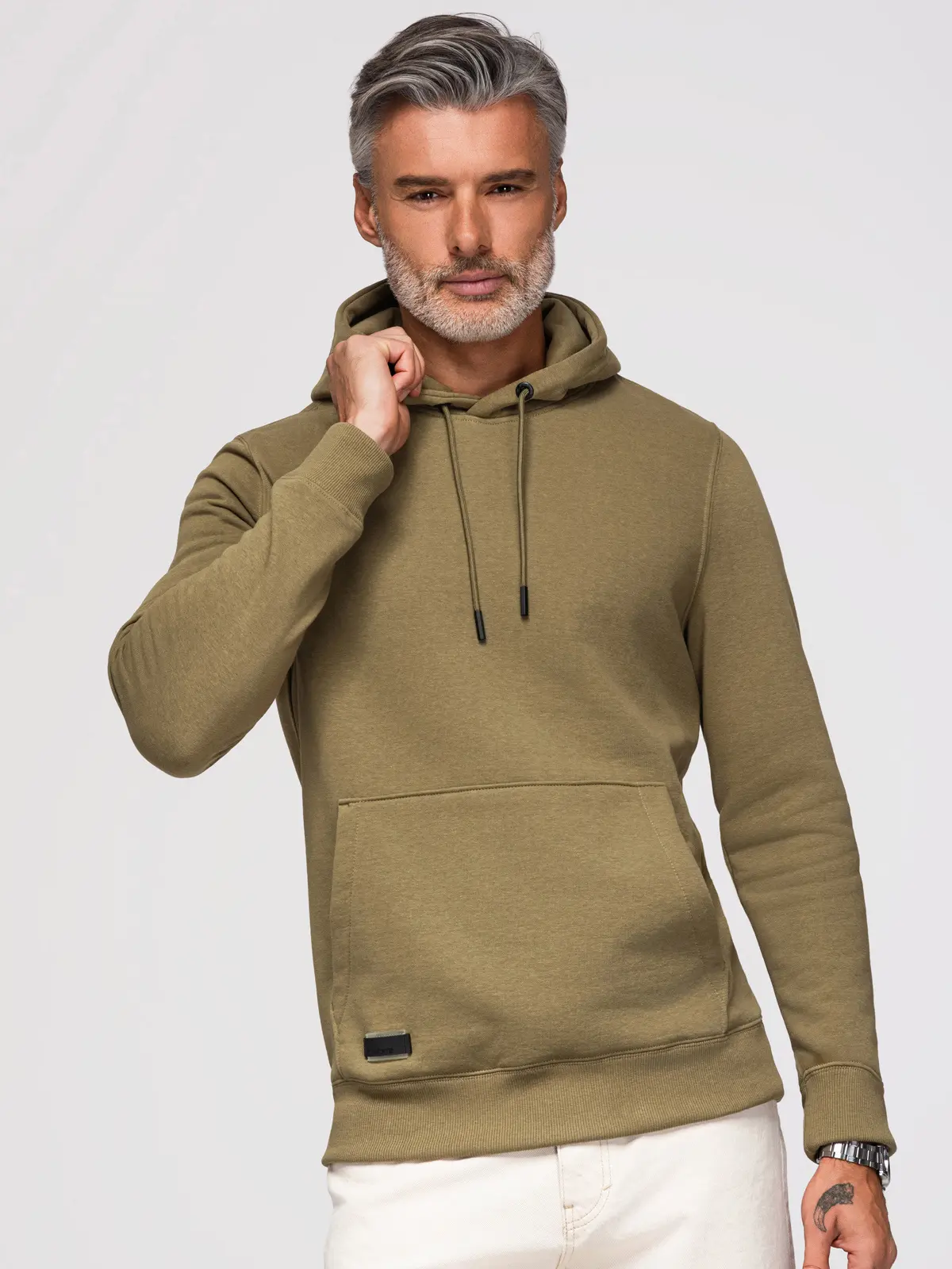 Ombre BASIC men's cotton kangaroo hooded sweatshirt - olive