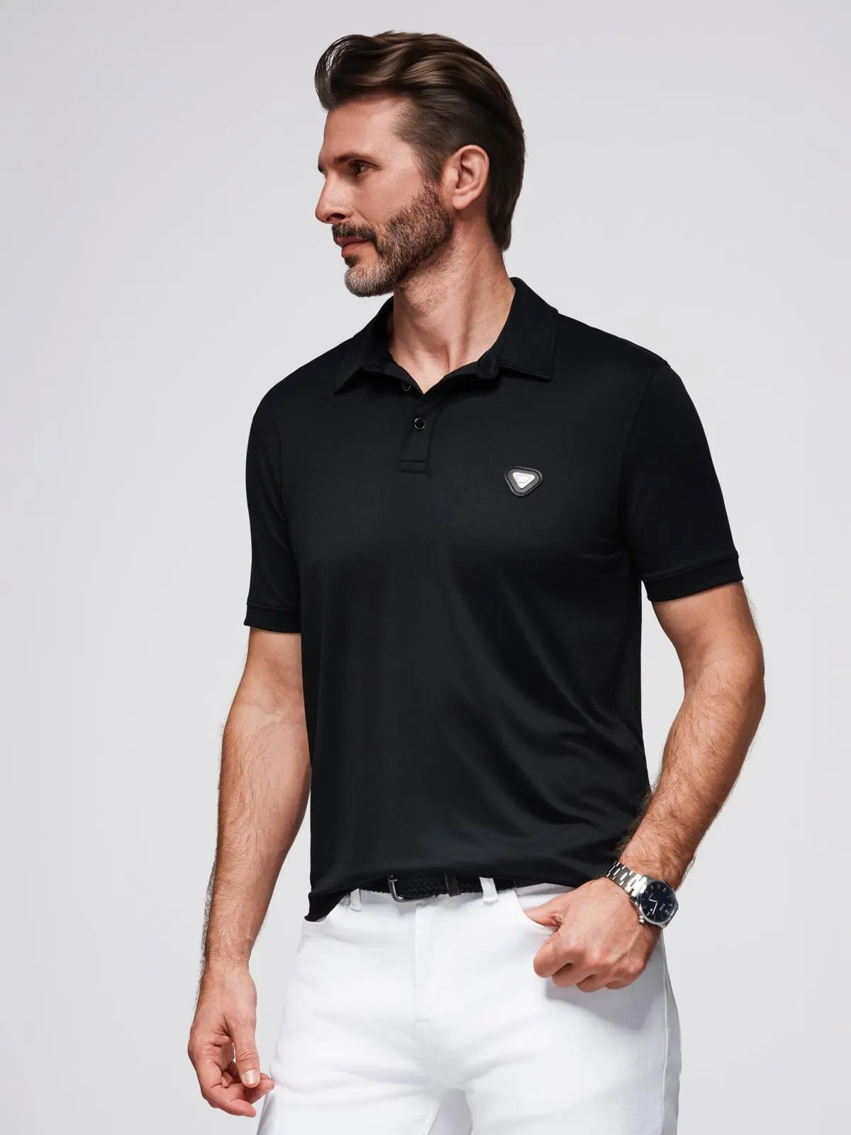 Ombre Stylish men's stretch fabric polo shirt - black