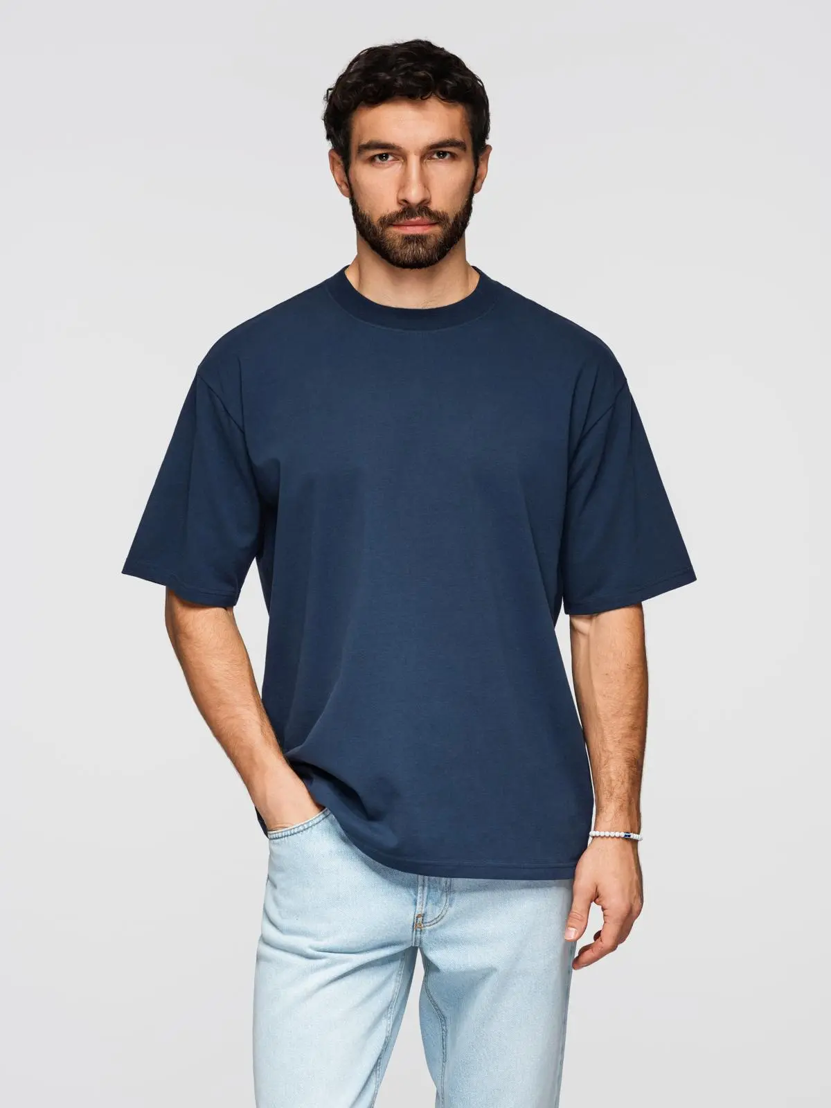 Modré pánské triko LOOSE FIT s kulatým výstřihem