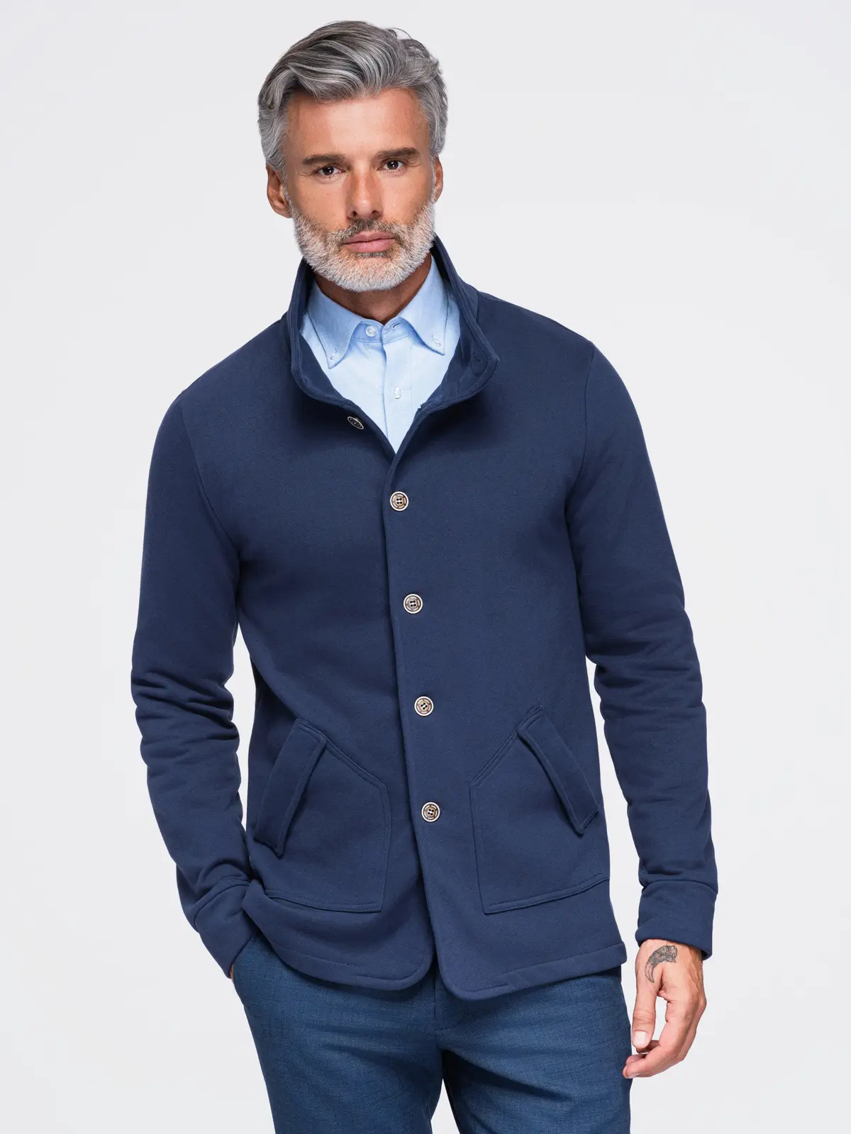 Ombre Men's button-down sweatshirt with collar - navy blue