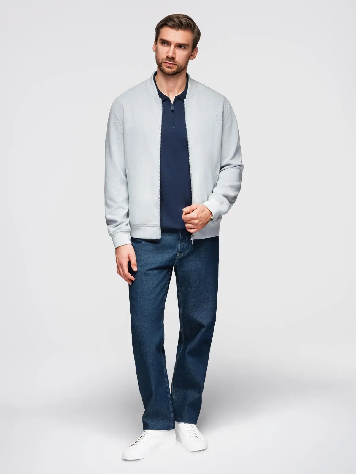Ombre Men's raglan sleeve bomber jacket - light grey