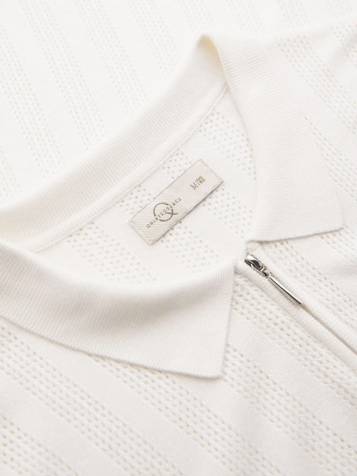 Ombre Men's openwork polo shirt with zipper at neckline - white