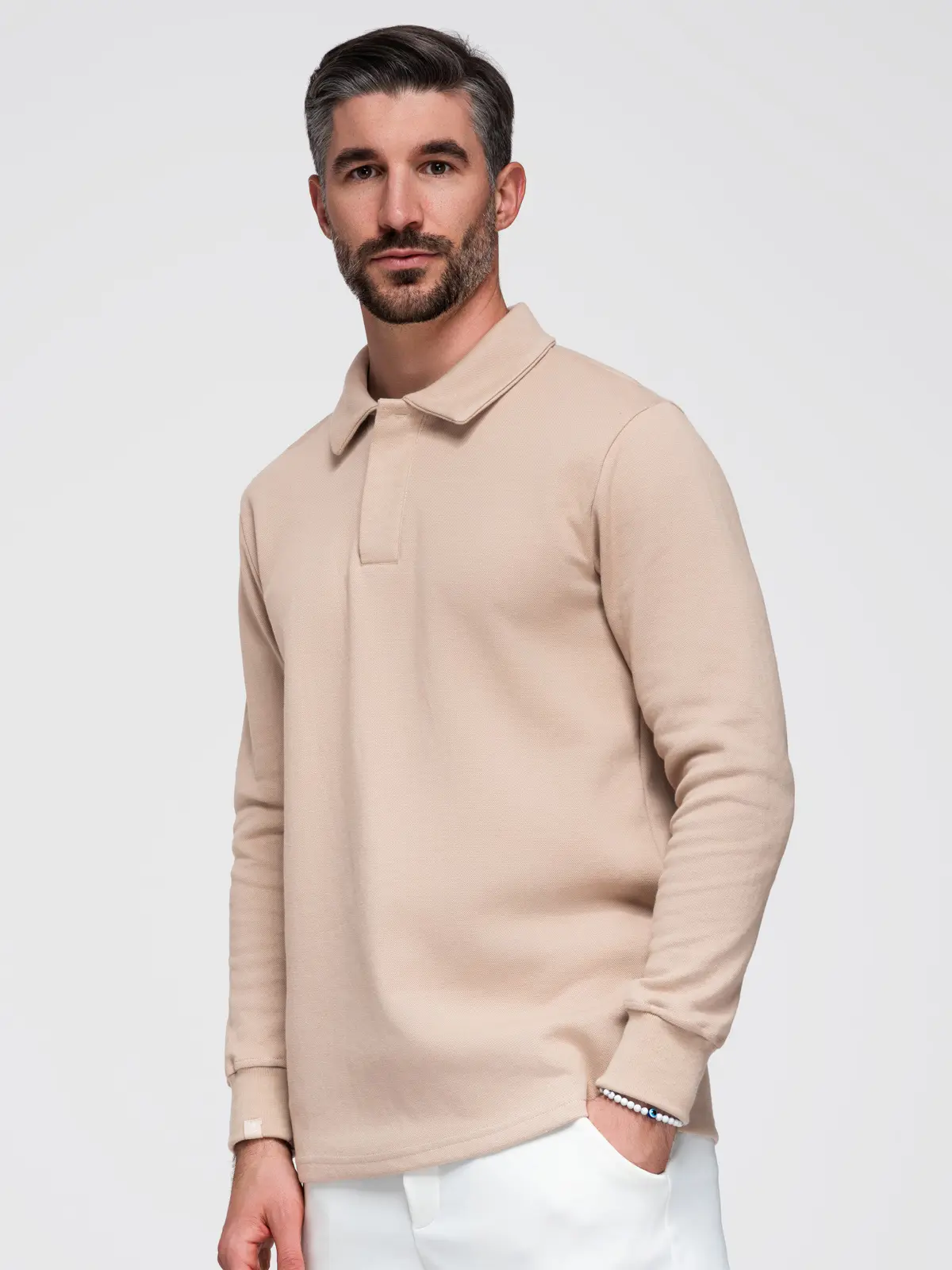 Ombre Men's structured knit polo collar sweatshirt - beige