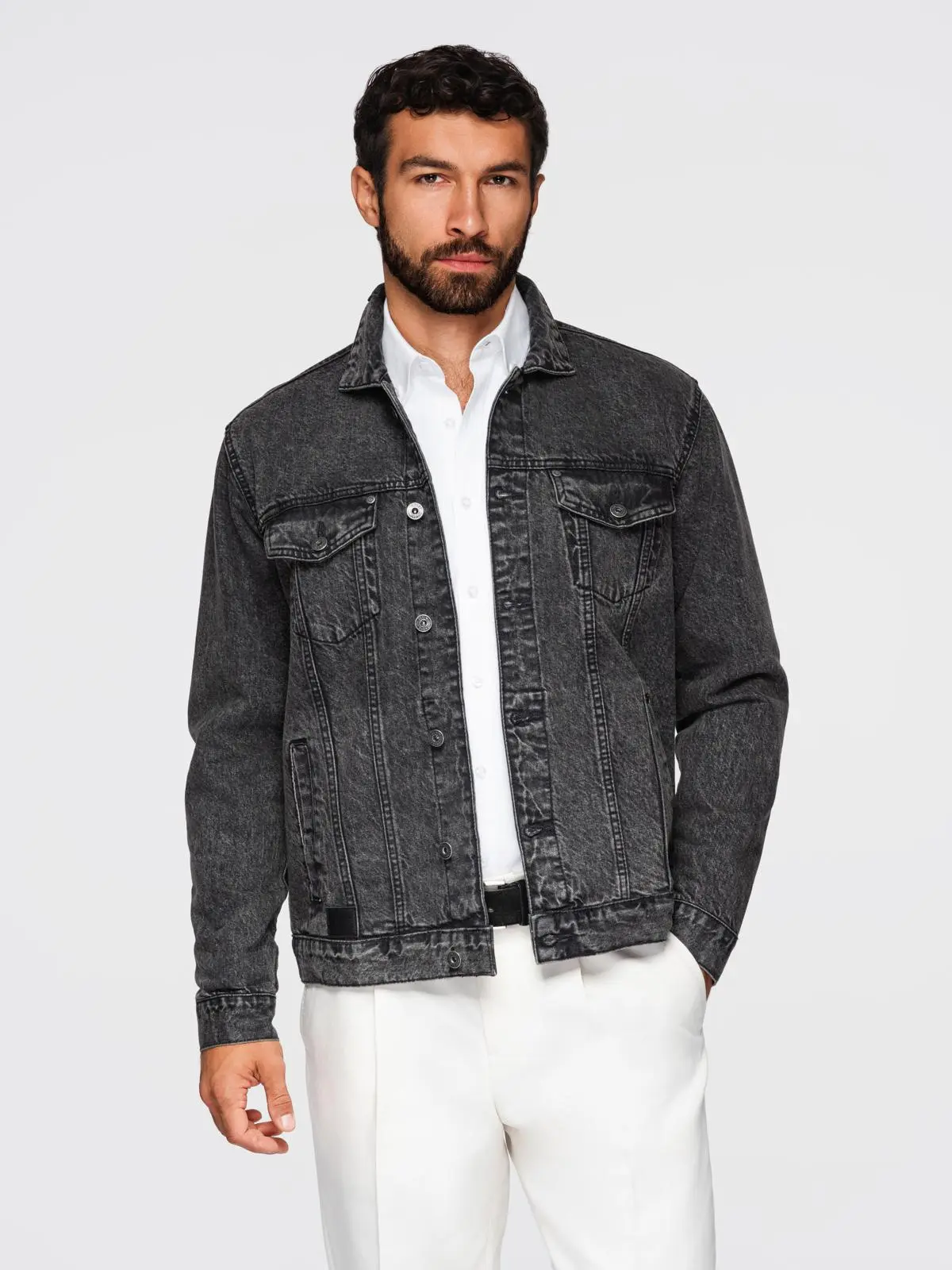 Ombre Men's denim jacket katana with washem - black