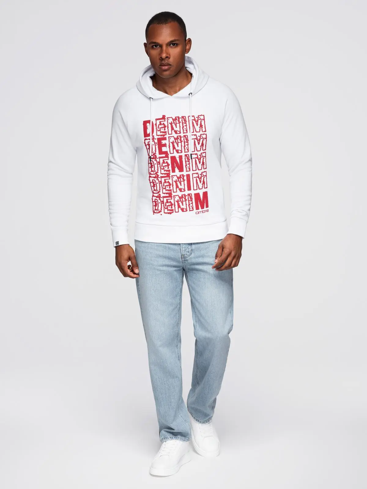 Ombre Men's non-stretch kangaroo sweatshirt with hood and print - white