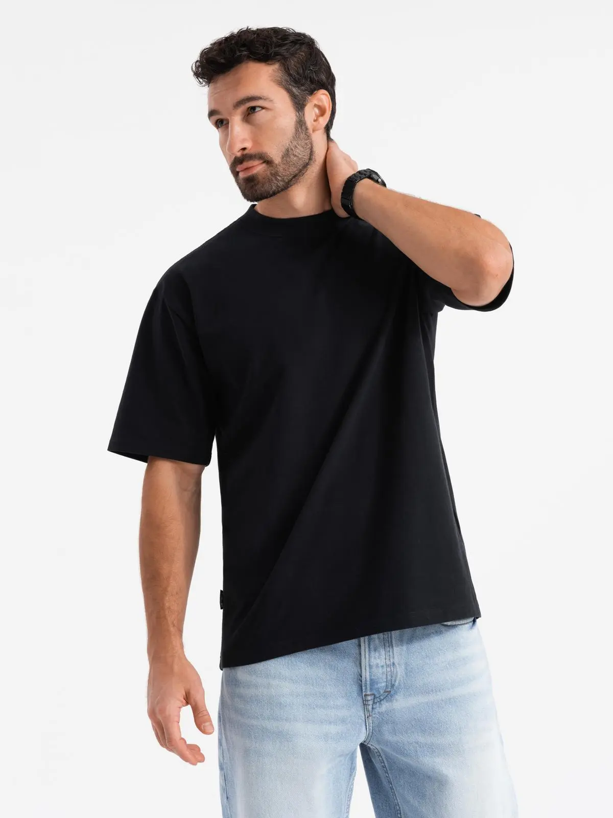 Ombre Men's cotton LOOSE FIT t-shirt with round neckline - black