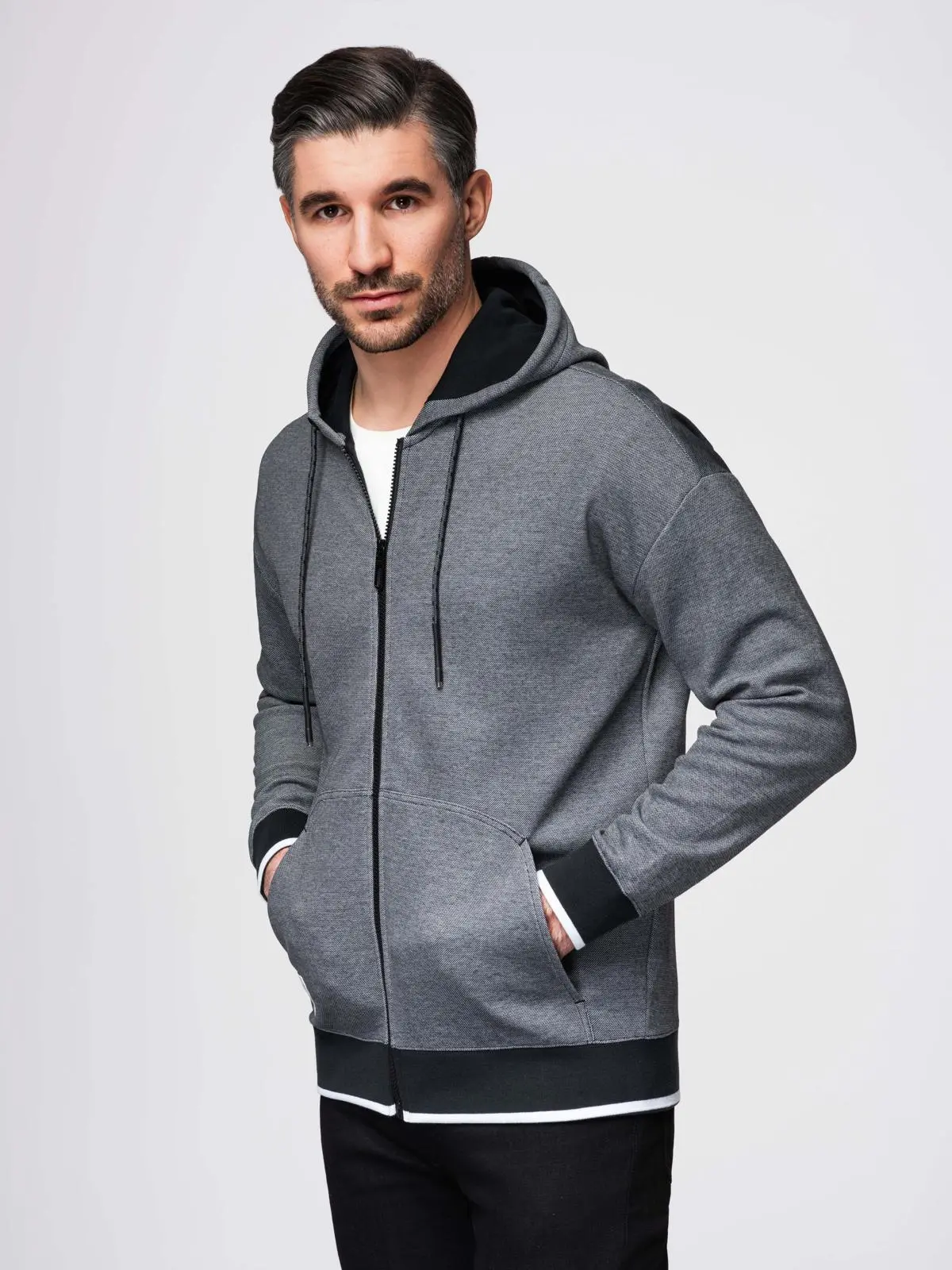 Ombre Men's softly structured hooded sweatshirt - black