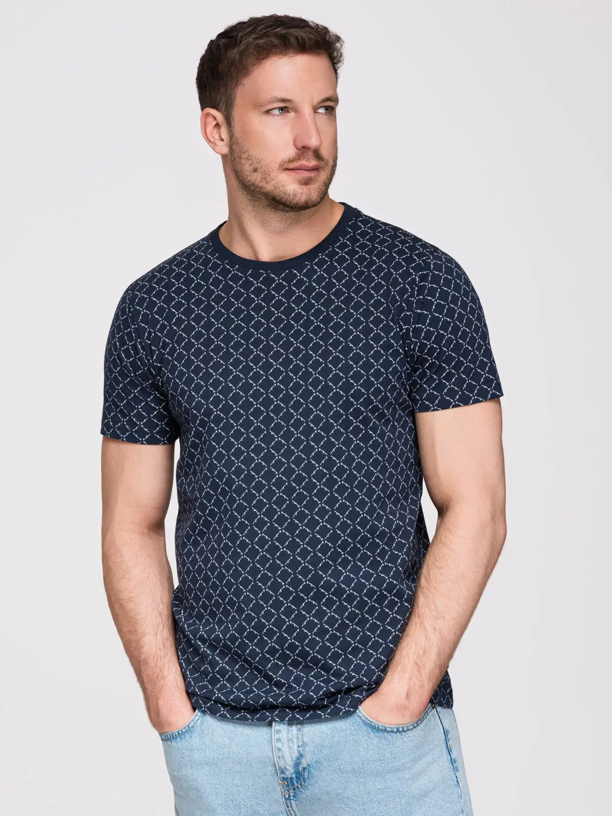 Ombre Men's full print knit shirt - navy blue