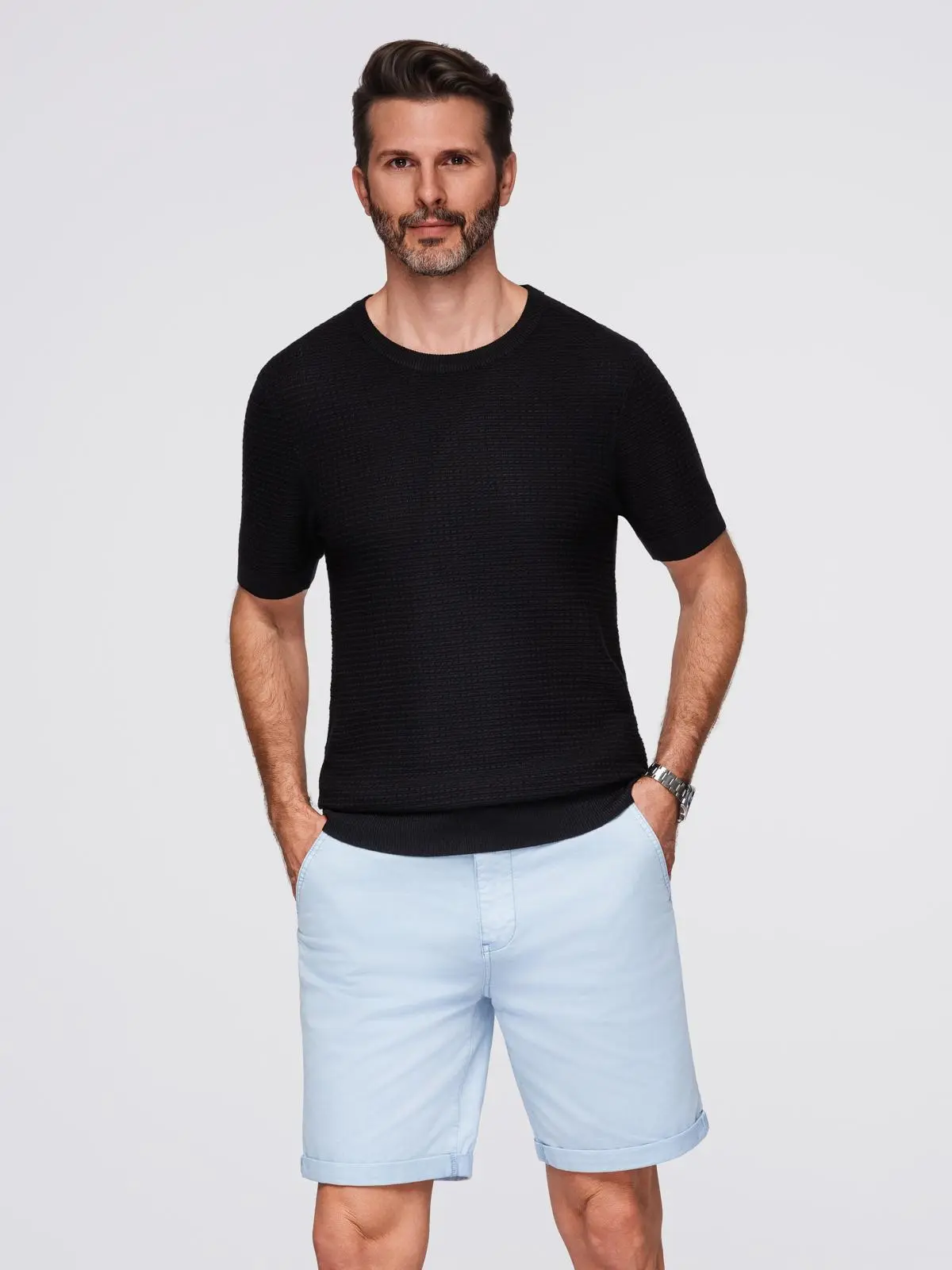 Ombre Men's structured knitted t-shirt - black
