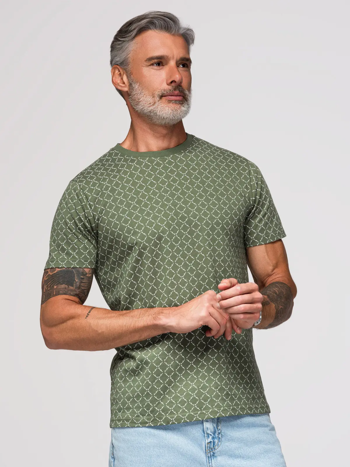 Ombre Men's full print knit shirt - olive