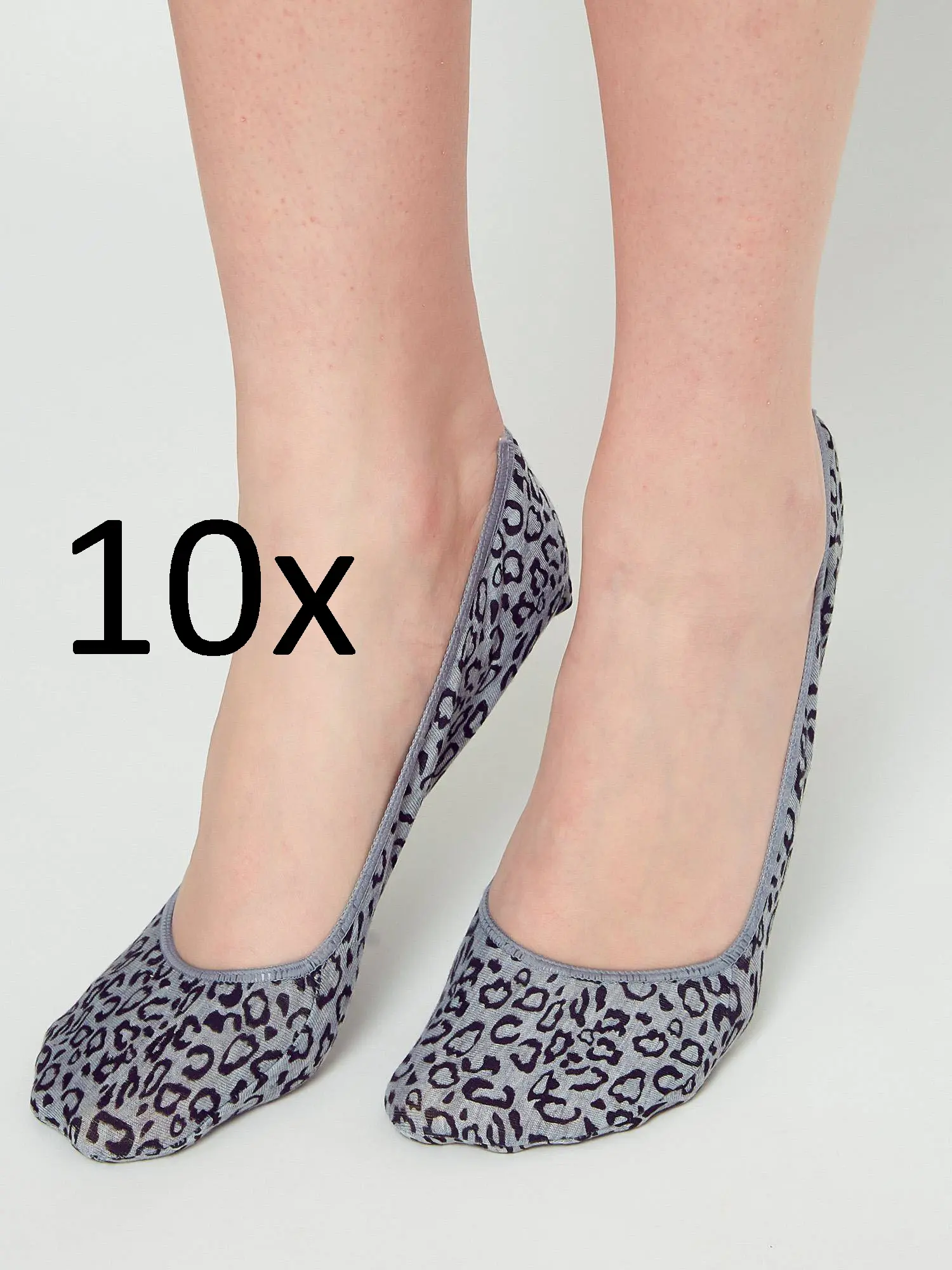Šedé ponožky s leopardím vzorem, 10párové balení