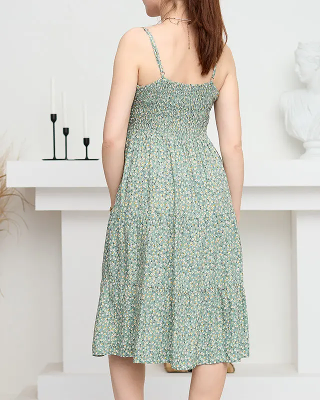 Resti Green short dress with a tiny floral pattern - Clothing