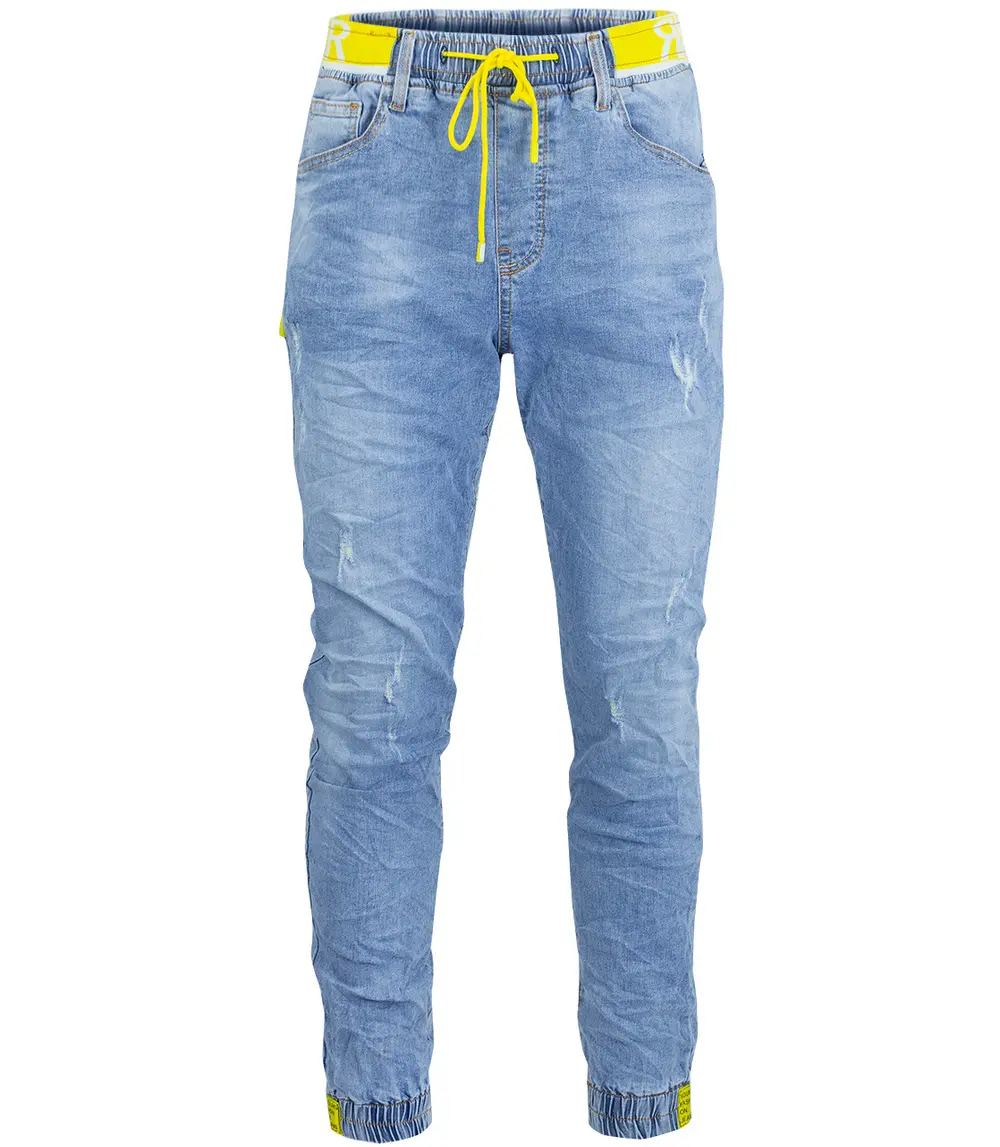 Pánské modré denim joggery s vázáním