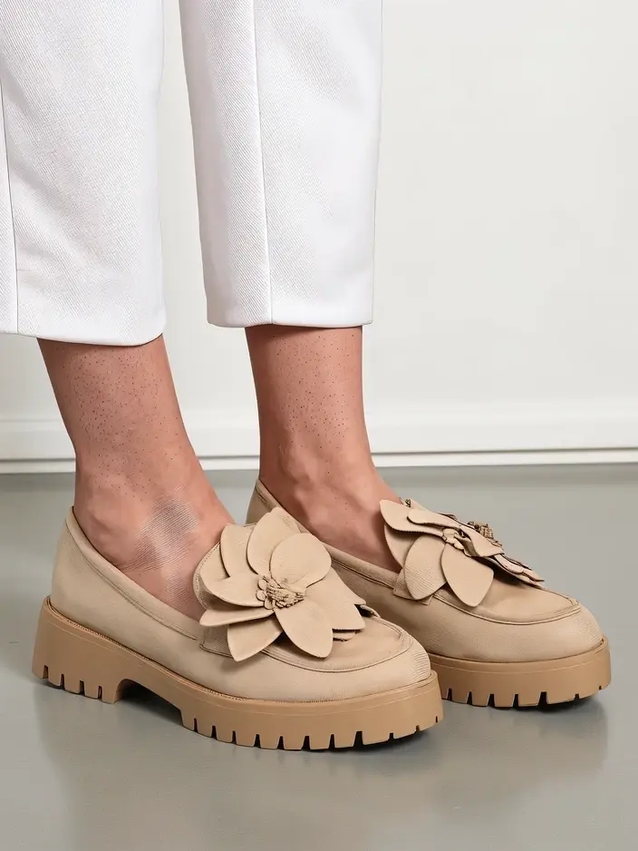 Resti Eco suede women's moccasins with Floverse flower