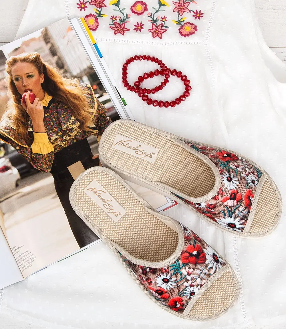 Women's Natural Style Slippers NS-039 Brown-Beige