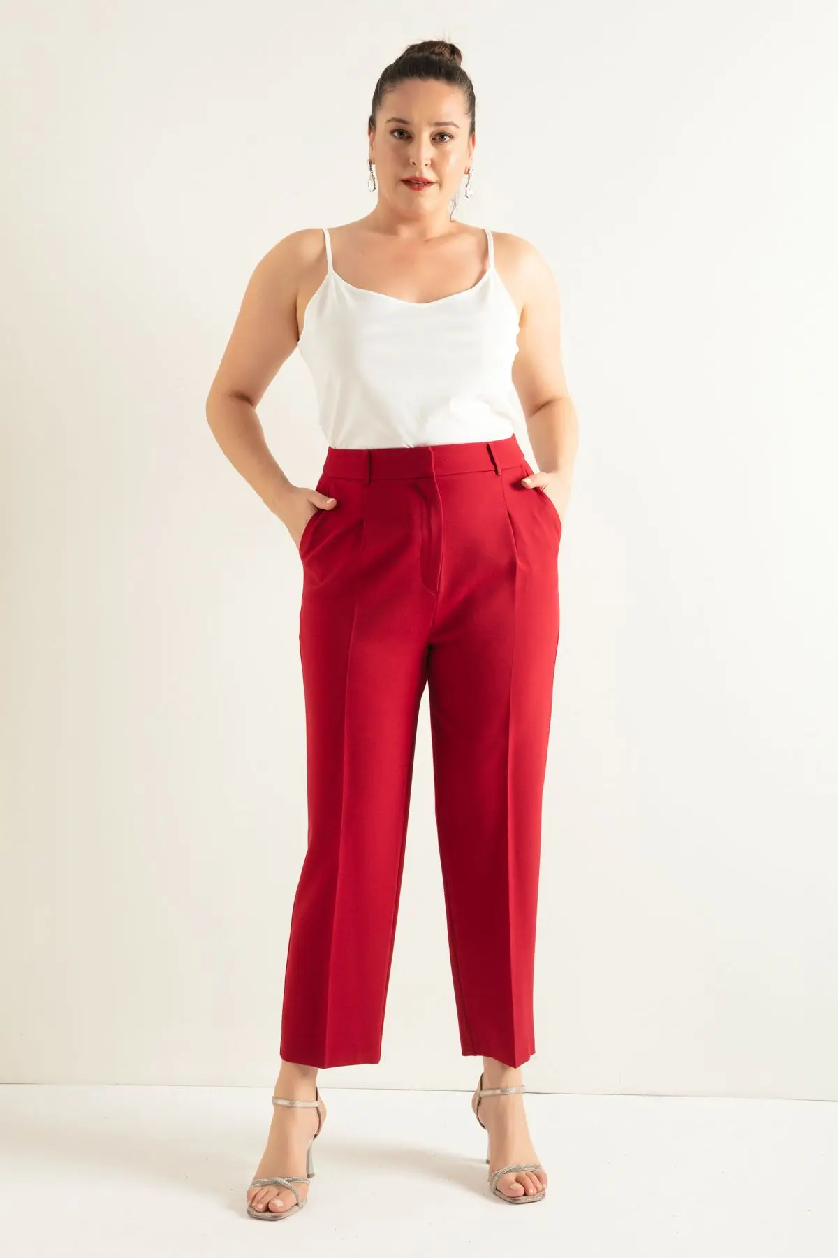 Lafaba dámské bordó kalhoty plus size