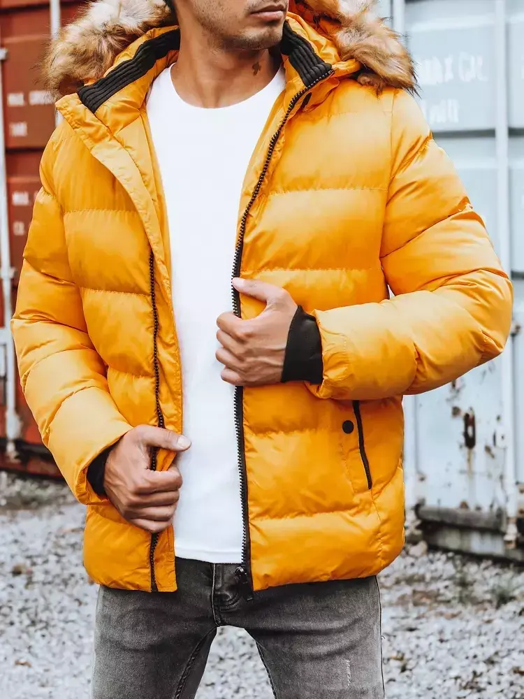 Žlutá pánská dlouhá prošívaná zimní bunda Dstreet