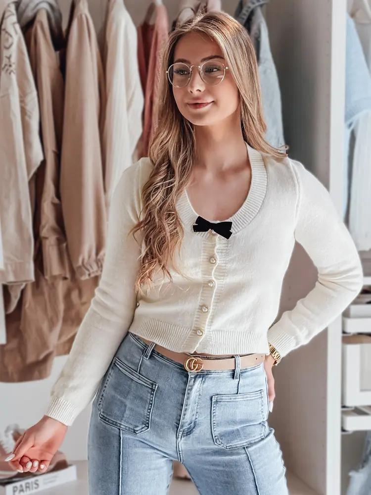 Krátký dámský svetr s mašlí LAMURE ecru