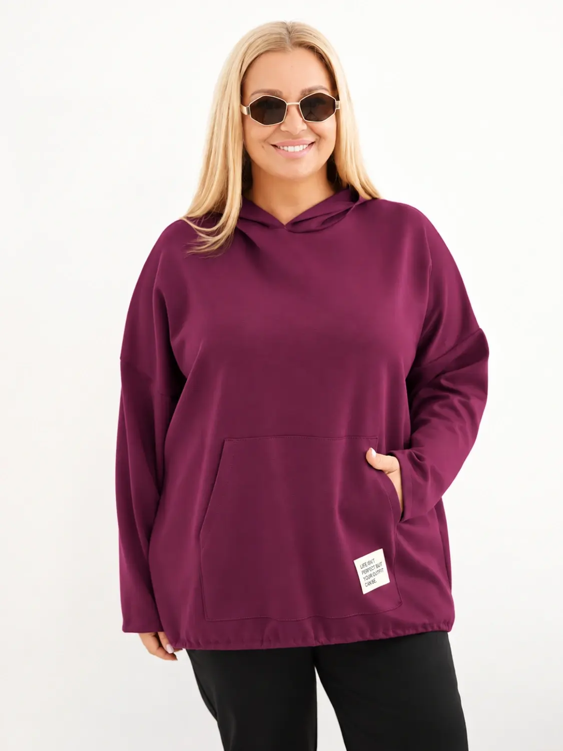 Kesi dámská plus size mikina s kapucí, švestková